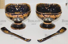 Набор креманок  с ложкой, 2 шт  (Чехия,кобальт,фарфор) - Biblion.shop 