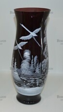 Ваза "Журавли"  (Рубиновое стекло,ручная роспись) - Biblion.shop 