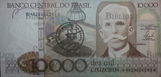 Банкнота 10 000 крузейро , Бразилия ( 1986 -1987г.) Надпечатка номинала  10 крузадо - Biblion.shop 