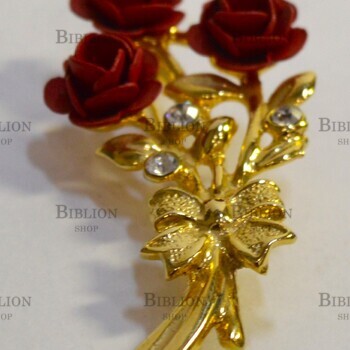 Брошь "Букет роз"винтажная (Металл,стразы,полимер) - Biblion.shop 